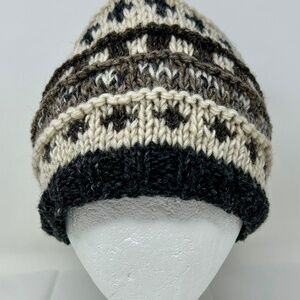 Earth Ragz wool knit hat cap ivory brown grey black fleece adult unisex Nepal